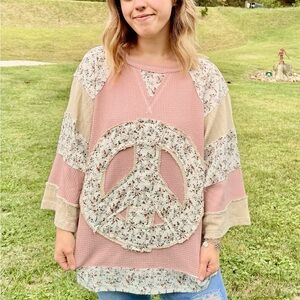 POL Floral Peace Sign Pink Shirt